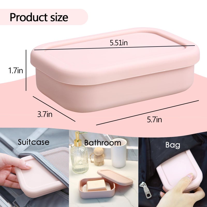 PUTING Large Travel Soap Case Leak Proof  Silicone Shampoo Bar Holder  Soap Container with Draining Layer  Slip-Resistant Portable Bar Soap Holder for Shower  Bathroom  Gym  Camping(Pink) - Image 5
